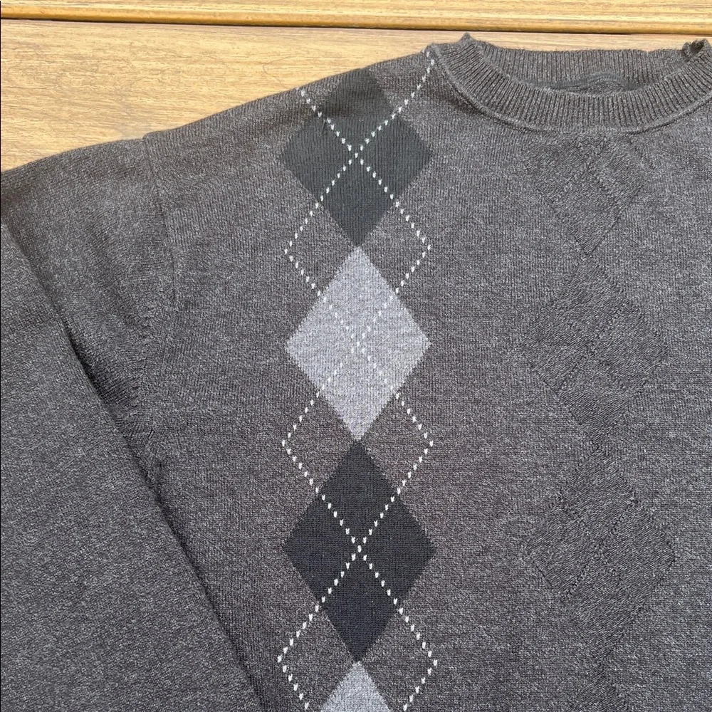 Men’s Argyle Pullover Sweater Vintage Preppy Knit Diamond Pattern Soft Casual